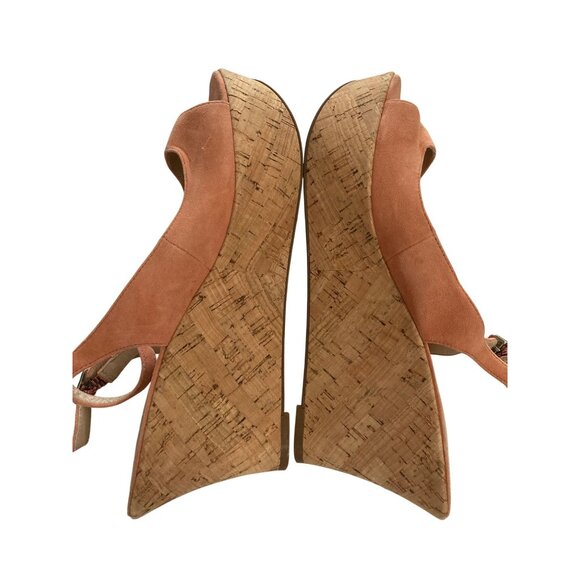 Via Spiga Womens size 9M orange Suede Leather  Peep-Toe cork Wedge Sandals shoes - Picture 6 of 8